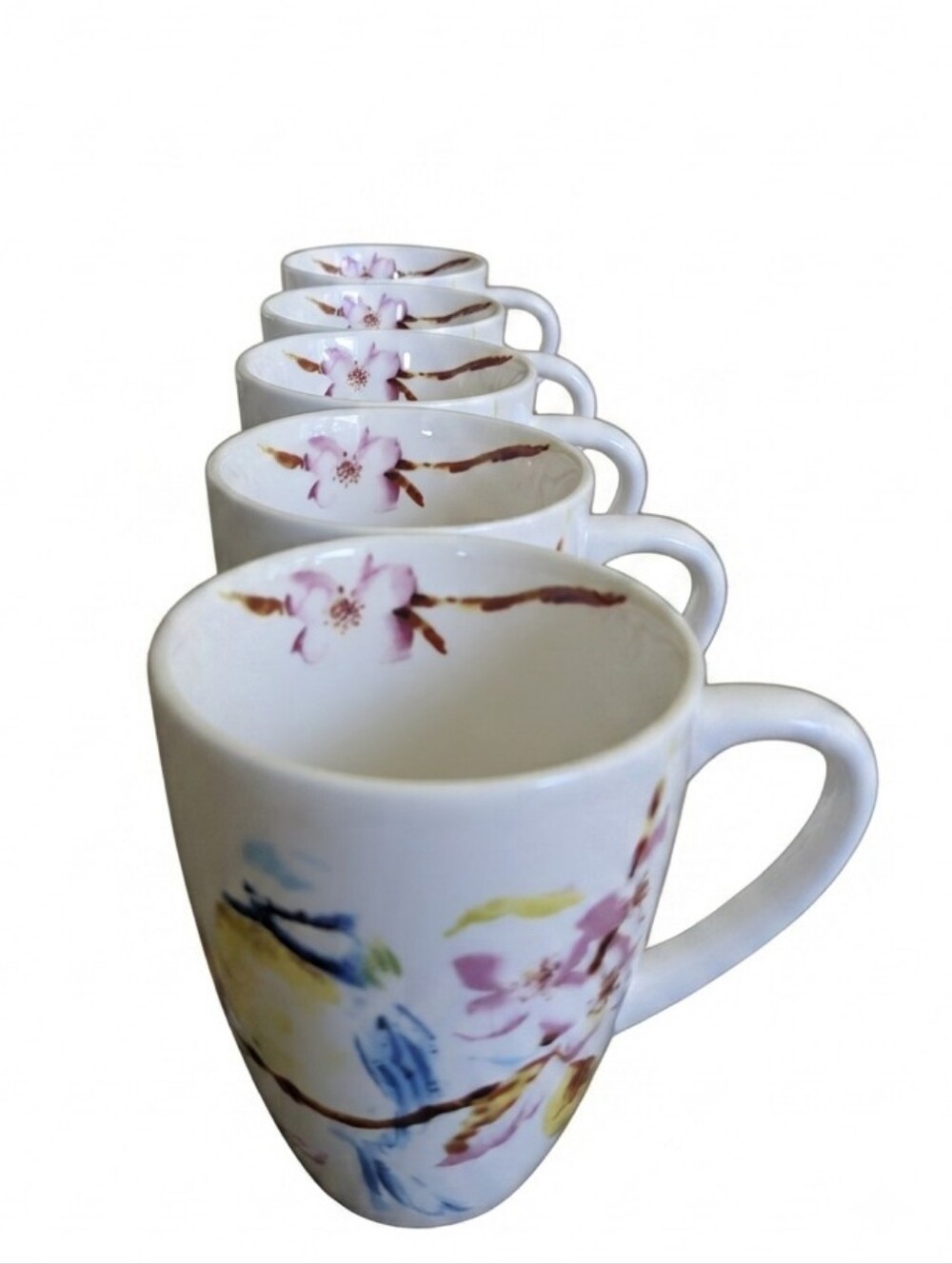 Pier 1 Dolomite Mugs with Orchid & Blue Bird Design {Pink, Yellow} GC 🌷
